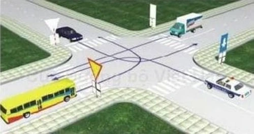 Theo hướng mũi tên, thứ tự các xe đi như thế nào là đúng quy tắc giao thông?