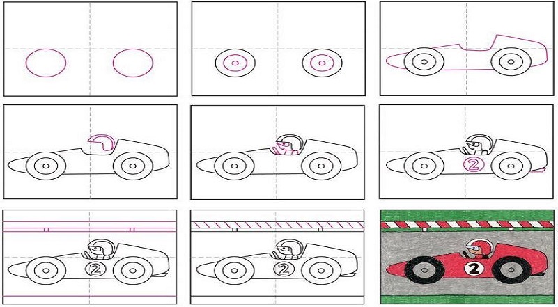 Hướng dẫn vẽ tranh xe ô tô hoạt hình cho trẻ mẫu 6