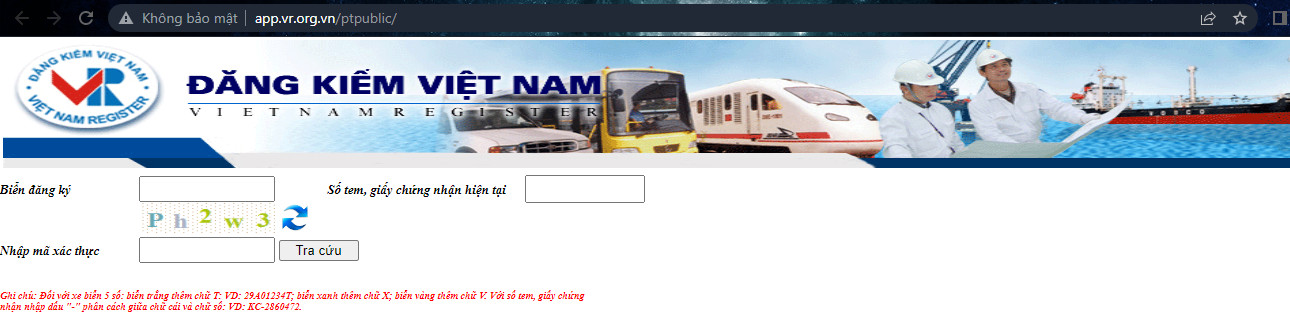 Truy cập website của Cục đăng kiểm Việt Nam